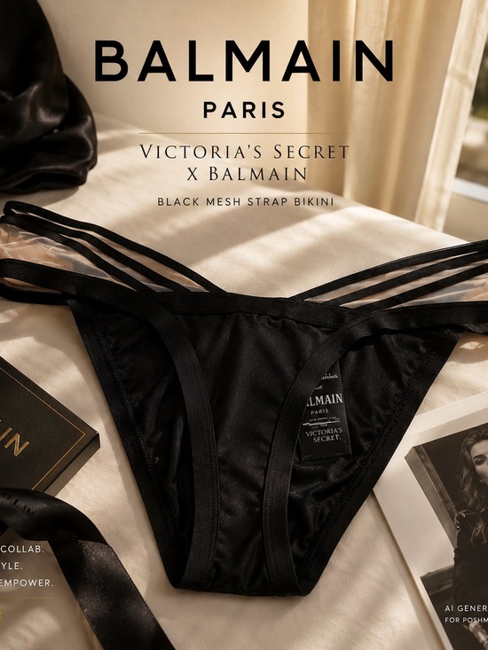 Victoria's Secret Other - Victoria’s Secret x Balmain Black Mesh Bikini Panty NWT Medium Designer Collab